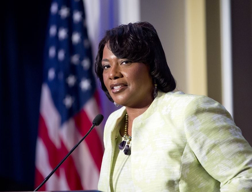 The Rev. Bernice King, a daughter of the Rev. Martin Luther King Jr., speaks during a "I Have a Dream" gospel brunch at the Willard InterContinental in Washington on Sunday, Aug. 25, 2013. (AP Photo/Jose Luis Magana)
