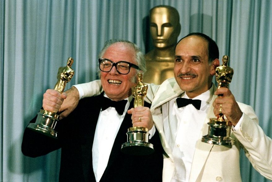 Director Richard Attenborough, left, and actor Ben Kingsley pose with their Oscars at the 55th annual Academy Awards in Hollywood, Calif., on April 11, 1983. (Associated Press)