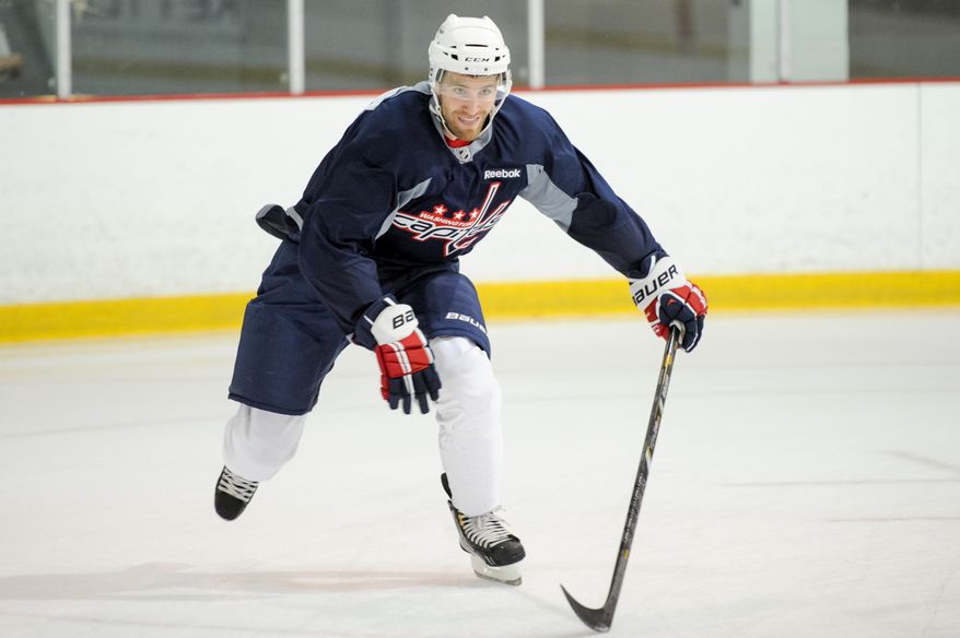 Patrick Wey (56) participates in on-ice testing during the 2013 Capitals Rookie Camp at Kettler Capitals Iceplex, Arlington, Va., Thursday, September 5, 2013. (Andrew Harnik/The Washington Times)