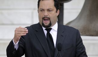 NAACP President and CEO Benjamin Jealous speaks at the &quot;Let Freedom Ring&quot; ceremony at the Lincoln Memorial in Washington on Wednesday, Aug. 28, 2013, to commemorate the 50th anniversary of the 1963 March on Washington for Jobs and Freedom. (AP Photo/Carolyn Kaster)
