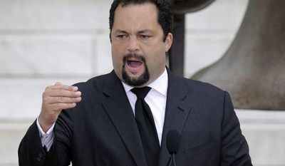 NAACP President and CEO Benjamin Jealous speaks at the &quot;Let Freedom Ring&quot; ceremony at the Lincoln Memorial in Washington on Wednesday, Aug. 28, 2013, to commemorate the 50th anniversary of the 1963 March on Washington for Jobs and Freedom. (AP Photo/Carolyn Kaster)