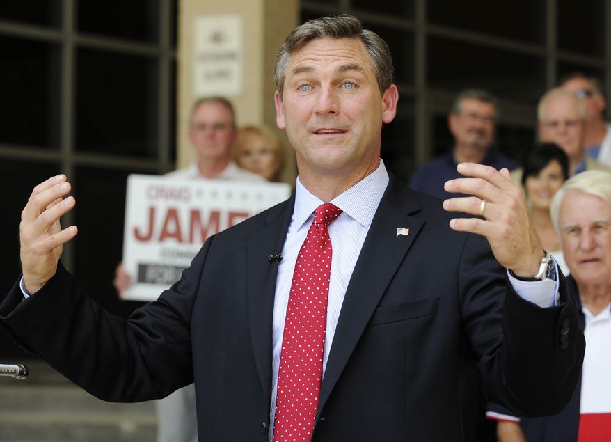 **FILE** Craig James, Texas Republican and U.S. Senate candidate, speaks at a press conference in Houston on May 24, 2012. (Associated Press)