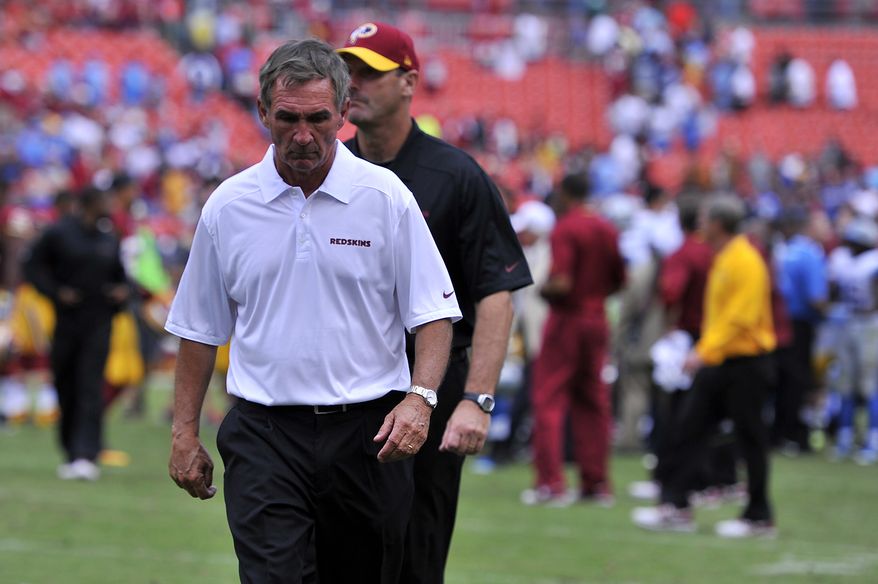 Washington Redskins head coach Mike Shanahan walks off the field after a 27-20 to the Detroit Lions at FedExField, Landover, Md., September 22, 2013. (Preston Keres/Special for The Washington Times)