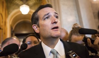 Sen. Ted Cruz, Texas Republican, emerges from the Senate chamber after his overnight crusade railing against the Affordable Care Act, popularly known as Obamacare, at the Capitol in Washington on Wednesday, Sept. 25, 2013. (AP Photo/J. Scott Applewhite)