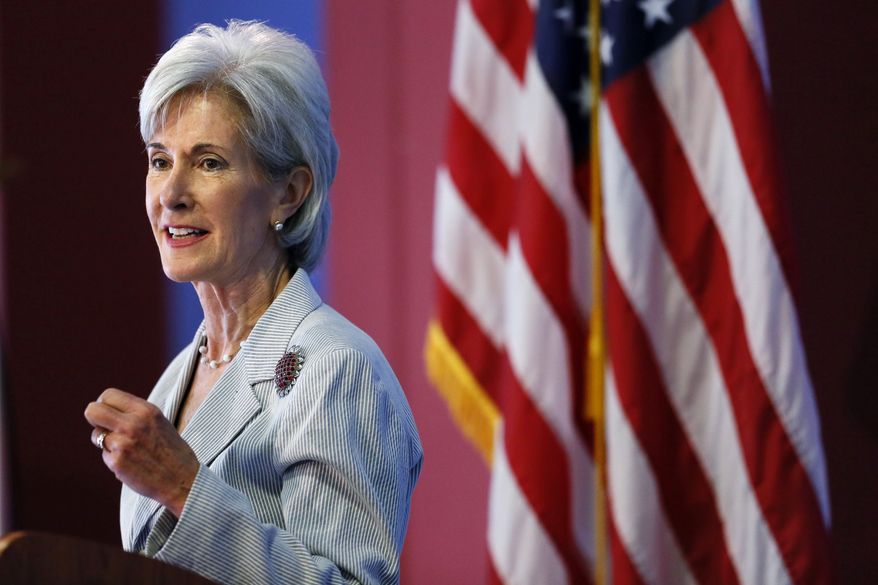** FILE ** In this Aug. 22, 2013, file photo, Health and Human Services Secretary Kathleen Sebelius speaks during an event discussing the federal health care overhaul in Philadelphia. (AP Photo/Matt Rourke, File)