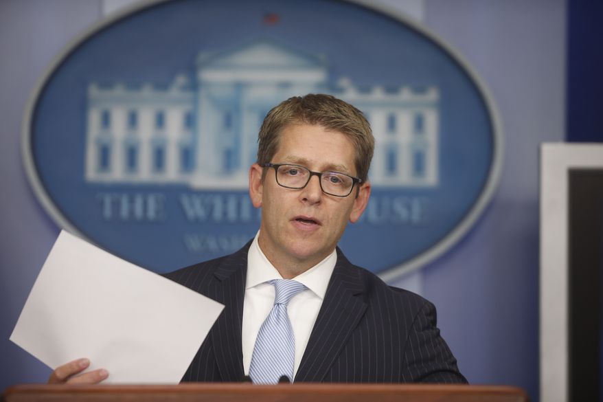 White House press secretary Jay Carney speaks at the daily press briefing at the White House in Washington on Wednesday, Oct. 2, 2013. (AP Photo/Charles Dharapak)