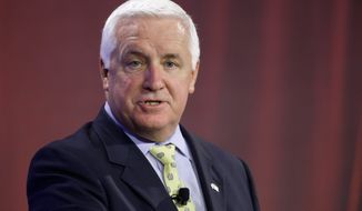 DEFENDANT: Pennsylvania Gov. Tom Corbett has compared the marriage of same-sex couples to the marriage of a brother and sister. He and the state health secretary are targets of a federal lawsuit against a ban on gay marriage. (Associated Press)