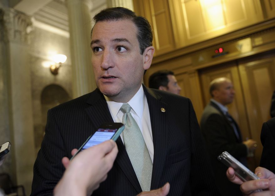 Sen. Ted Cruz, R-Texas talks with reporters following a vote on Capitol Hill in Washington, Wednesday, Oct. 9, 2013. President Barack Obama is making plans to talk with Republican lawmakers at the White House in the coming days as pressure builds on both sides to resolve their deadlock over the federal debt limit and the partial government shutdown. (AP Photo/Susan Walsh)
