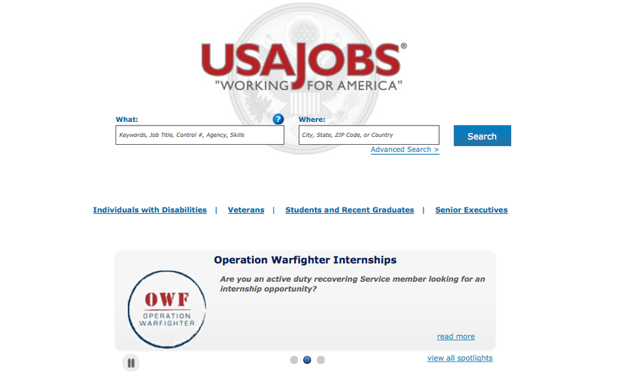 Screen grab of https://www.usajobs.gov/