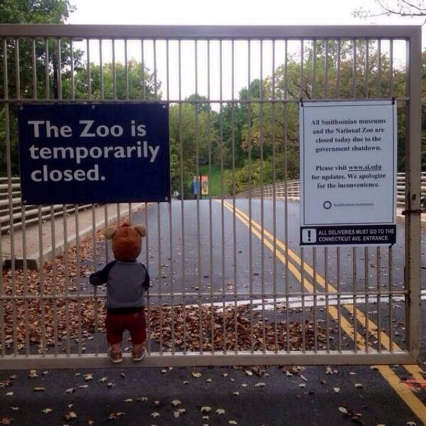 A child looks longingly through the locked gates of the National Zoo in this shutdown photograph posted on the social media site, Reddit.