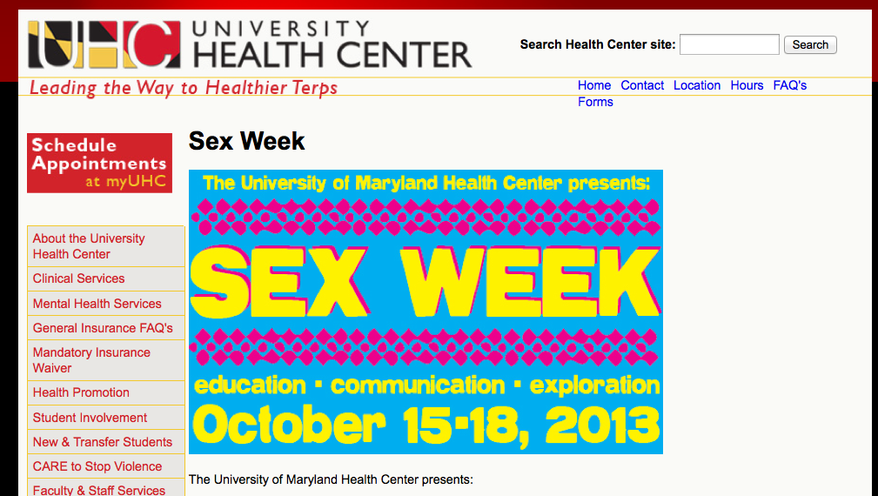 (Screen grab of http://www.health.umd.edu/sexweek)