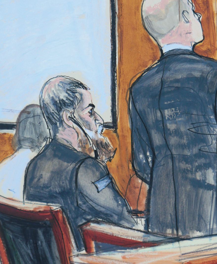 Abu Anas al-Libi, 49, is shown in a courtroom sketch. He pleaded not guilty in a Manhattan courtroom to terrorism charges in the deadly 1998 al-Qaeda bombings of U.S. embassies in Africa. (Associated Press)