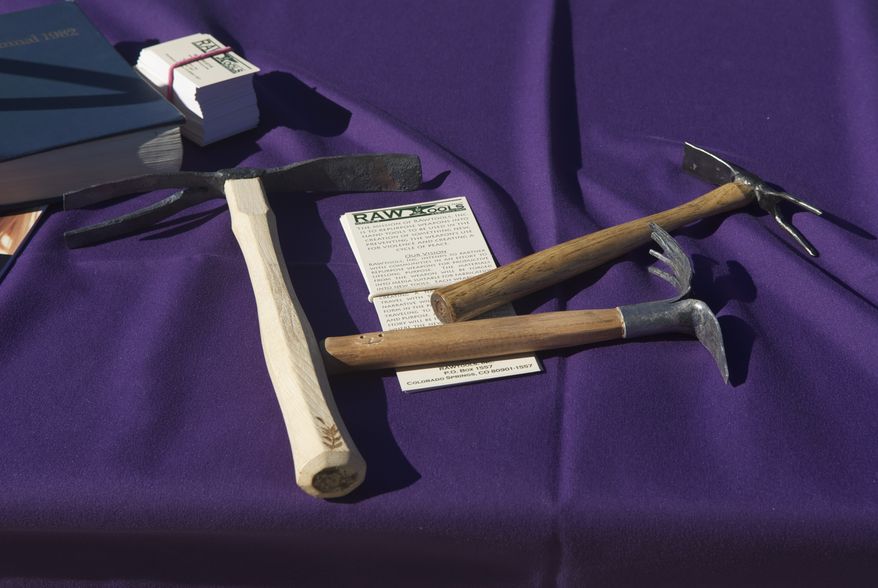These garden tools were made out of illegal guns during an event at the Washington National Cathedral on Sunday, Oct. 20, 2013, in Washington.