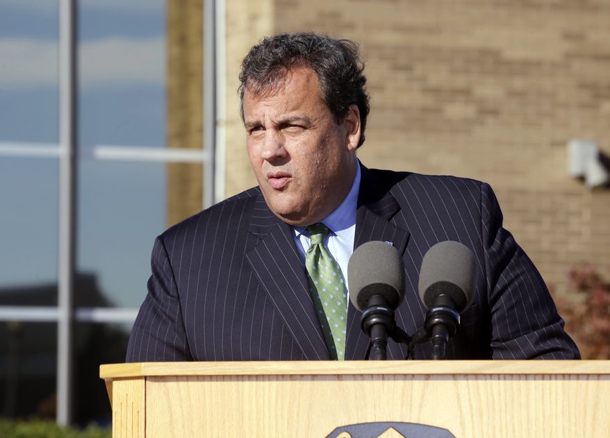 New Jersey Gov. Chris Christie addresses a gathering at Gloucester County College before breaking ground on an adult center for transition facility in Sewell, N.J., Monday, Oct. 21, 2013. Earlier Monday, Christie dropped his appeal to legalized same-sex marriages in New Jersey. In an email, the governor's office says it submitted a formal withdrawal to the state Supreme Court Monday morning. Last month, a lower-court judge ruled that New Jersey must recognize gay marriages starting Monday. Gay couples began exchanging vows shortly after midnight. (AP Photo/Mel Evans)