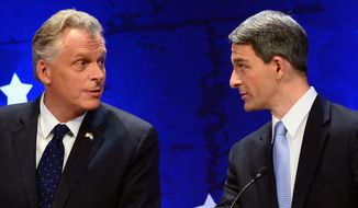 A gaffe-free final debate performance by Democrat Terry McAuliffe (left) would not aid Virginia Attorney General Kenneth T. Cuccinelli II in his bid to be Virginia&#x27;s next governor. Mr. McAulliffe is holding a lead in polls in the high single digits. (associated press)