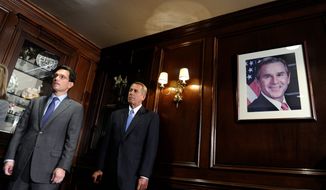 House Speaker John A. Boehner of Ohio (center) and House Majority Leader Eric Cantor of Virginia both said they expect their colleagues will take up an immigration reform proposal. &quot;The committees are still working on this issue,&quot; Mr. Cantor said. (ASSOCIATED PRESS)