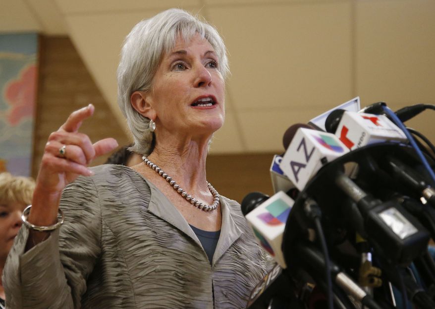 Health and Human Services Secretary Kathleen Sebelius answers a question as she holds a news conference at the Wesley Health Center, one of two facilities she visited where locals can get help navigating the Affordable Care Act on Thursday Oct. 24, 2013, in Phoenix, amid calls for her resignation after the rollout of insurance exchanges under the new federal health care law. (AP Photo/Ross D. Franklin)