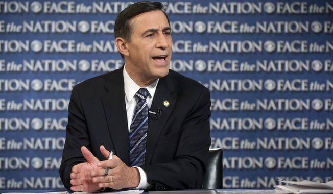 In this photo released by CBS News Rep. Darrell Issa, R-Calif., the Chairman of the House Oversight and Government Reform Committee, speaks on CBS&#x27;s &quot;Face the Nation&quot; in Washington Sunday, Oct. 27, 2013. Talking about the health care overhaul Issa said Sunday said that the president had been poorly served by Health and Human Services Secretary Kathleen Sebelius &quot;in the implementation of his own signature legislature. So if somebody doesn&#x27;t leave and if there isn&#x27;t a real restructuring, not just a 60-day somebody come in and try to fix it, then he&#x27;s missing the point of management 101, which is these people are to serve him well, and they haven&#x27;t.&quot; (AP Photo/CBS News, Chris Usher)