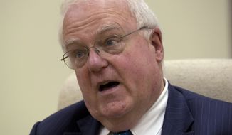 Rep. F. James Sensenbrenner Jr., Wisconsin Republican, speaks at a town-hall meeting on Sunday, Oct. 27, 2013, in West Bend, Wis. (AP Photo/Jeffrey Phelps)
