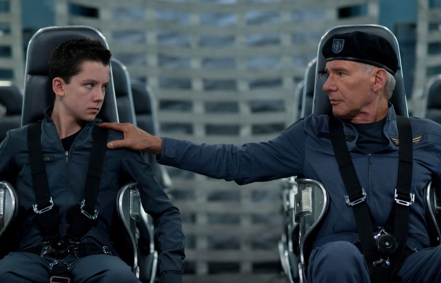Asa Butterfield, left, and Harrison Ford in a scene from "Ender's Game." (AP Photo/Summit Entertainment, Richard Foreman)