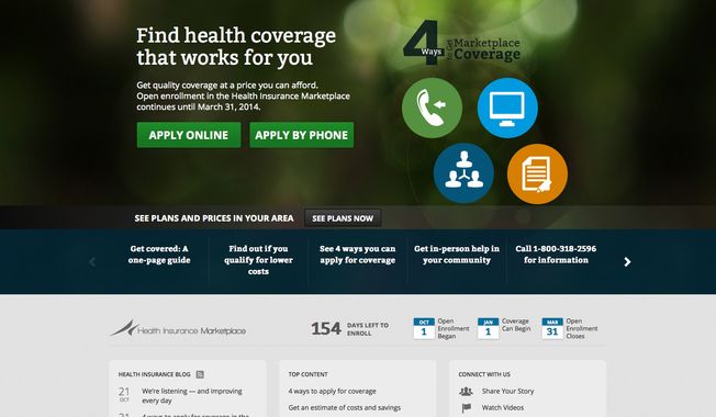 The main landing page of the HealthCare.gov website is pictured on Monday, Oct. 28, 2013. (AP Photo/Department of Health and Human Services)