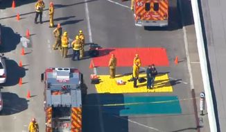 In this aerial video frame grab provided by CBS-LA, fire and rescue personnel gather at Los Angeles International Airport on Friday Nov. 1, 2013. Shots were fired Friday at Los Angeles International Airport, prompting authorities to evacuate a terminal and stop flights headed for the city from taking off from other airports. (AP Photo/CBS-LA)