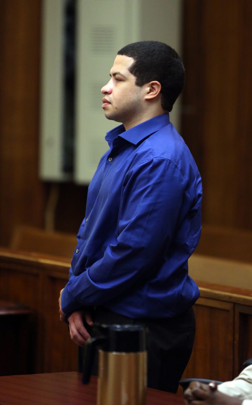 Eric Rivera Jr. appears in the courtroom on Friday, Nov. 1, 2013, in Miami. A South Florida jury resumed deliberations in Rivera's case Friday. Rivera has been charged in the fatal shooting of Washington Redskins star Sean Taylor during an ill-fated 2007 burglary. (AP Photo/The Miami Herald, Walter Michot) MAGS OUT