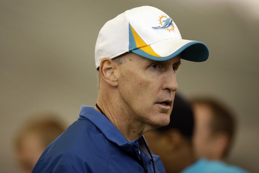 Miami Dolphins head coach Joe Philbin, center, stands on the field during an NFL football practice, Monday, Nov. 4, 2013, in Davie, Fla. The Dolphins suspended guard Richie Incognito Sunday for misconduct related to the treatment of teammate Jonathan Martin, who abruptly left the team a week ago to receive help for emotional issues. Neither Incognito nor Martin were at practice Monday. (AP Photo/Lynne Sladky)