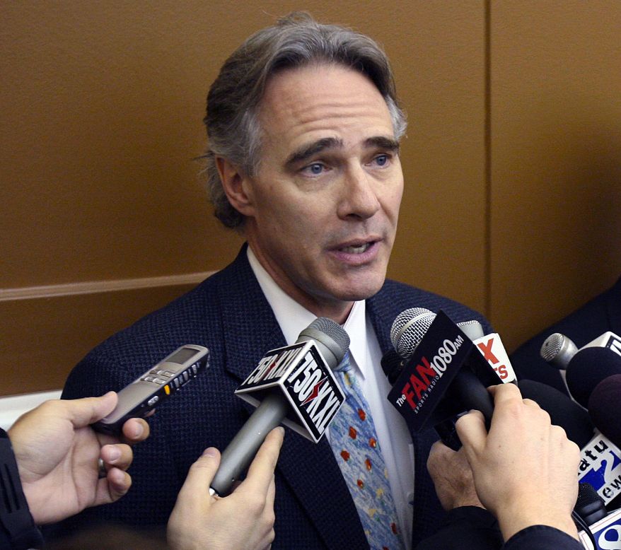FILE - In this March 1, 2007, file photo, Portland Trail Blazers president and general manager Steve Patterson announces his departure from the team during a news conference at the basketball team's practice facility in Tualatin, Ore. Arizona State athletic director Steve Patterson has accepted the athletic director's job at the University of Texas, The Associated Press has learned. Patterson accepted an offer after interviewing for the job over the weekend, according to the person with knowledge of the offer who spoke on condition of anonymity because no formal announcement had been made. (AP Photo/The Oregonian, Doug Beghtel)