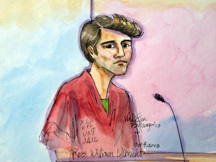 This artist rendering shows Ross William Ulbricht appearing in Federal Court in San Francisco on Friday, Oct. 4, 2013. (Associated Press)