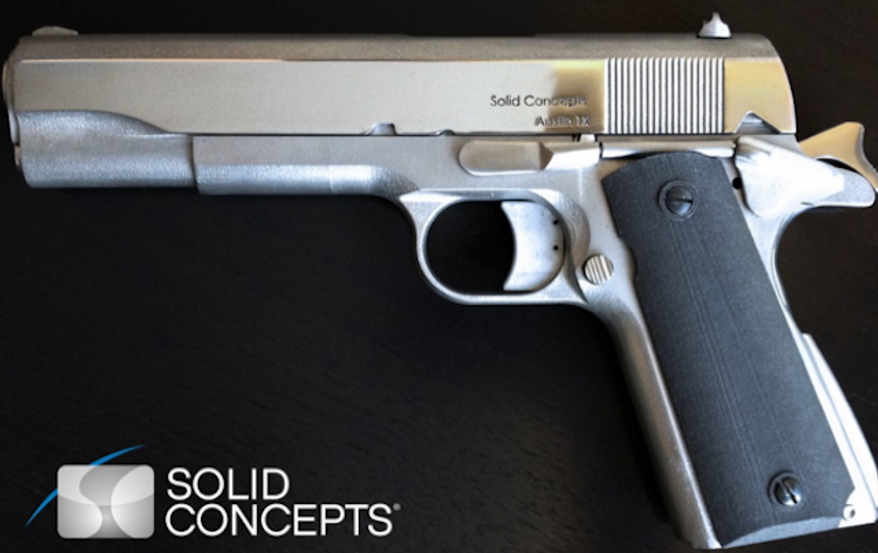 Three-dimensional printed metal gun by Solid Concepts (Screen grab from http://blog.solidconcepts.com/industry-highlights/worlds-first-3d-printed-metal-gun/)