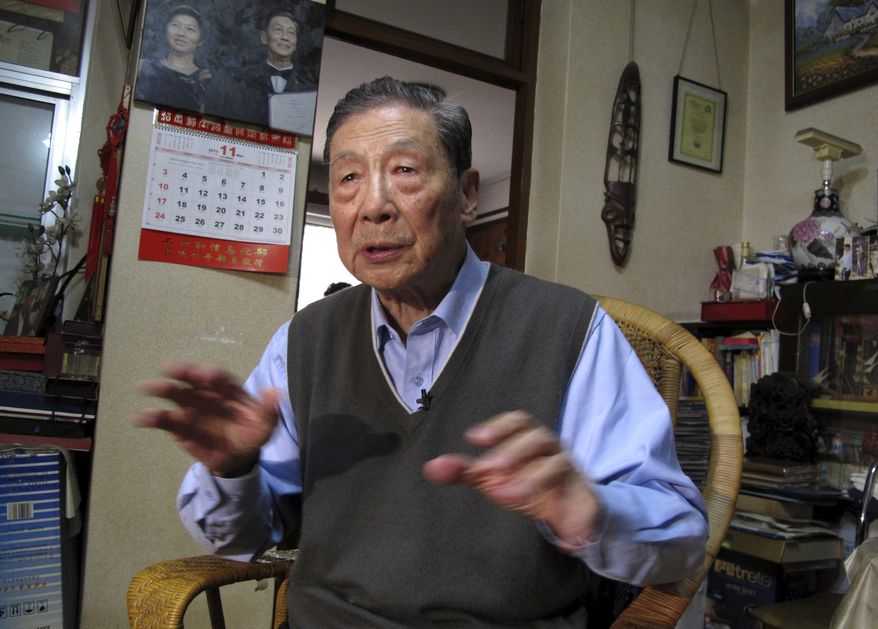 In this photo taken Nov 5, 2013, Liberal economist Mao Yushi speaks during an interview in his home in Beijing, China. Mao says private businesspeople in China are increasingly concerned about political reform because recent abuses by local officials against entrepreneurs have shown that the rule of law is needed to protect people and their assets. (AP Photo/Gillian Wong)