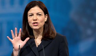 An amendment introduced by Sen. Kelly Ayotte, New Hampshire Republican, to preserve tight restrictions on Guantanamo detainees was defeated by a vote of 55 to 43 in the Senate. (ASSOCIATED PRESS)