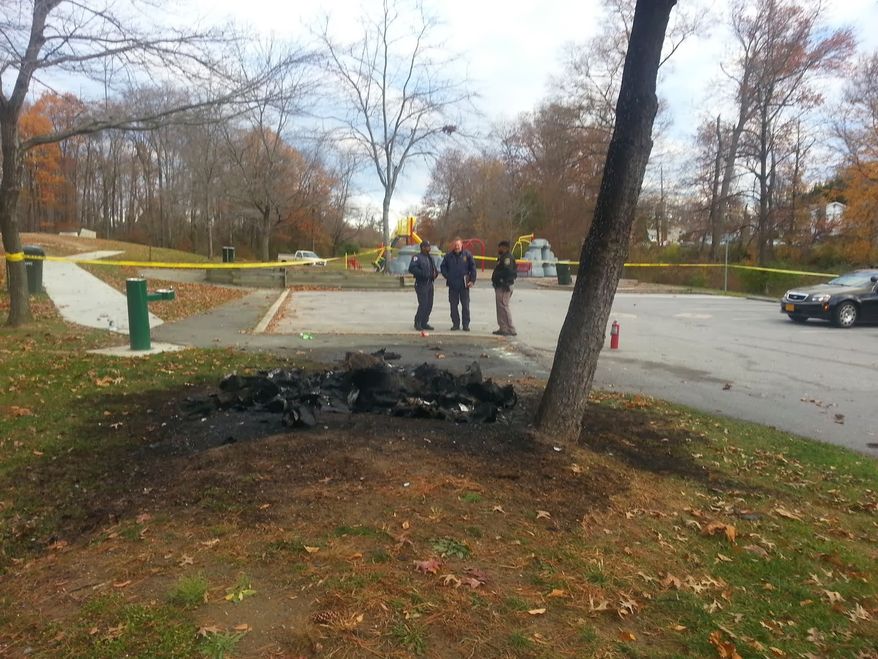 A man died after being found inside a burning porta-potty in a College Park, Md., neighborhood park early Tuesday, authorities said. (Prince George's County Fire/EMS)