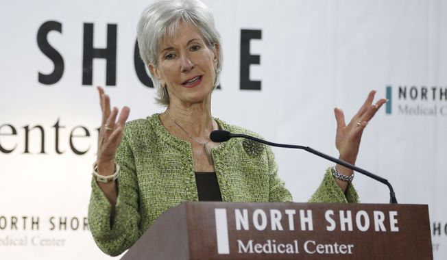 ** FILE ** Department of Health and Human Services Secretary Kathleen Sebelius responds to questions during a news conference at the North Shore Medical Center, Tuesday, Nov. 19, 2013, in Miami. Sebelius visited Miami and Orlando Tuesday to talk up the Affordable Care Act as fallout from the new law grows. (AP Photo/Lynne Sladky)