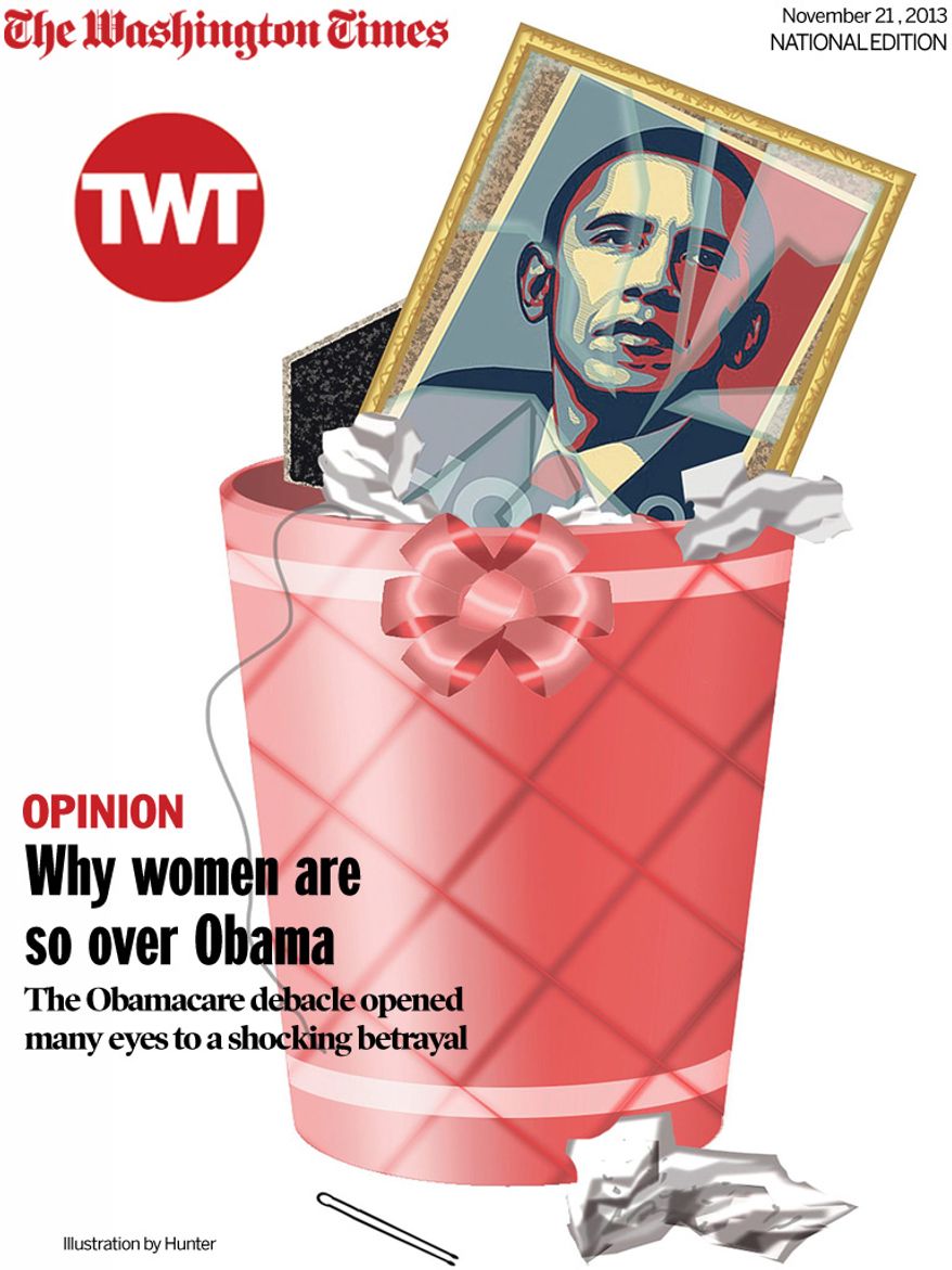 National Edition Opinion cover for November 21, 2013 - Why women are so over Obama (Illustration by Hunter for The Washington Times)