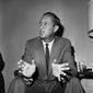 **FILE** Pete Rozelle, commissioner of the National Football League, talks at an informal news conference during a break in Washington on May 18, 1966 session of the league meeting in a Washington hotel. (AP Photo/Bob Schutz)
