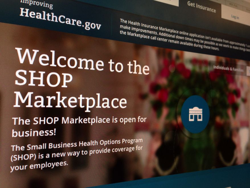This photo of part of the HealthCare.gov website page featuring information about the SHOP Marketplace is photographed in Washington, Wednesday, Nov. 27, 2013 The Obama administration is delaying yet another aspect of the health care law, putting off until next November the launch of an online portal to the health insurance marketplace for small businesses. The move was needed because repairs are still under way to the troubled HealthCare.gov website, which is the primary way for individuals to apply for insurance, and that has priority, federal officials said. (AP Photo/Jon Elswick)