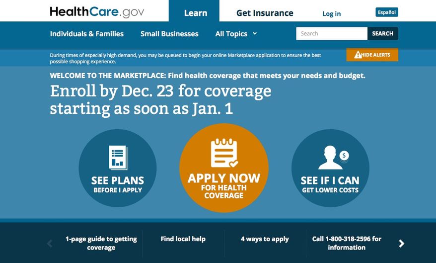 A screen shot of the home page for healthcare.gov, taken on Dec. 2, is seen here.