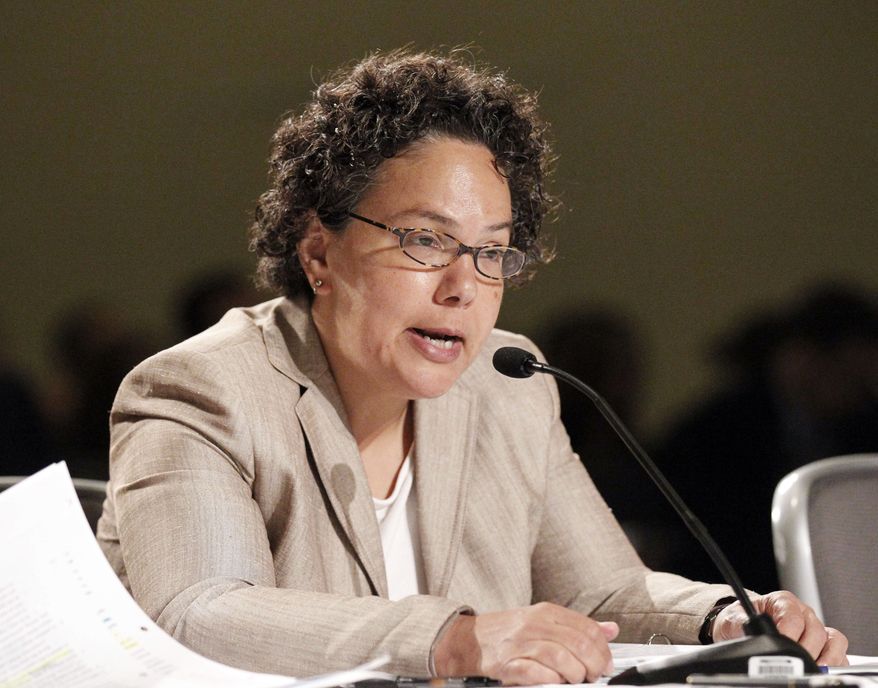 **FILE** Nancy Sutley, Chair of the White House Council on Environmental Quality, testifies before the public meeting of the National Commission on the BP Deepwater Horizon Spill and Offshore Drilling at the Ronald Reagan Building in Washington on Aug. 25, 2010. (Associated Press)