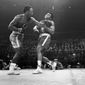 Joe Frazier hits Muhammad Ali with a left during the 15th round of their heavyweight title fight at New York&#39;s Madison Square garden in this March 8, 1971 photo. (AP Photo/stf)