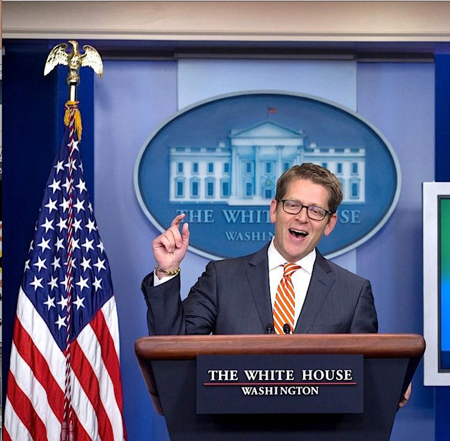 All in a day's work: White House press secretary Jay Carney praises former President George W. Bush's paintings ("I think the results are pretty impressive") and wrangles with skeptical press over transparency issues. (Associated Press)