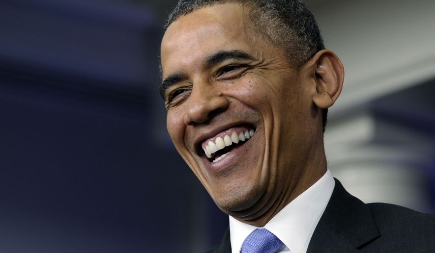 President Barack Obama laughs as he is asked a question during an end-of-the year news conference in the Brady Press Briefing Room at the White House in Washington, Friday, Dec. 20, 2013. At the end of his fifth year in office, Obama&#x27;s job approval and personal favorability ratings have fallen to around the lowest point of his presidency. Obama will depart later for his home state of Hawaii for his annual Christmas vacation trip. It&#x27;s the first time in his presidency that his departure plans have not been delayed by legislative action in Washington. (AP Photo/Susan Walsh)