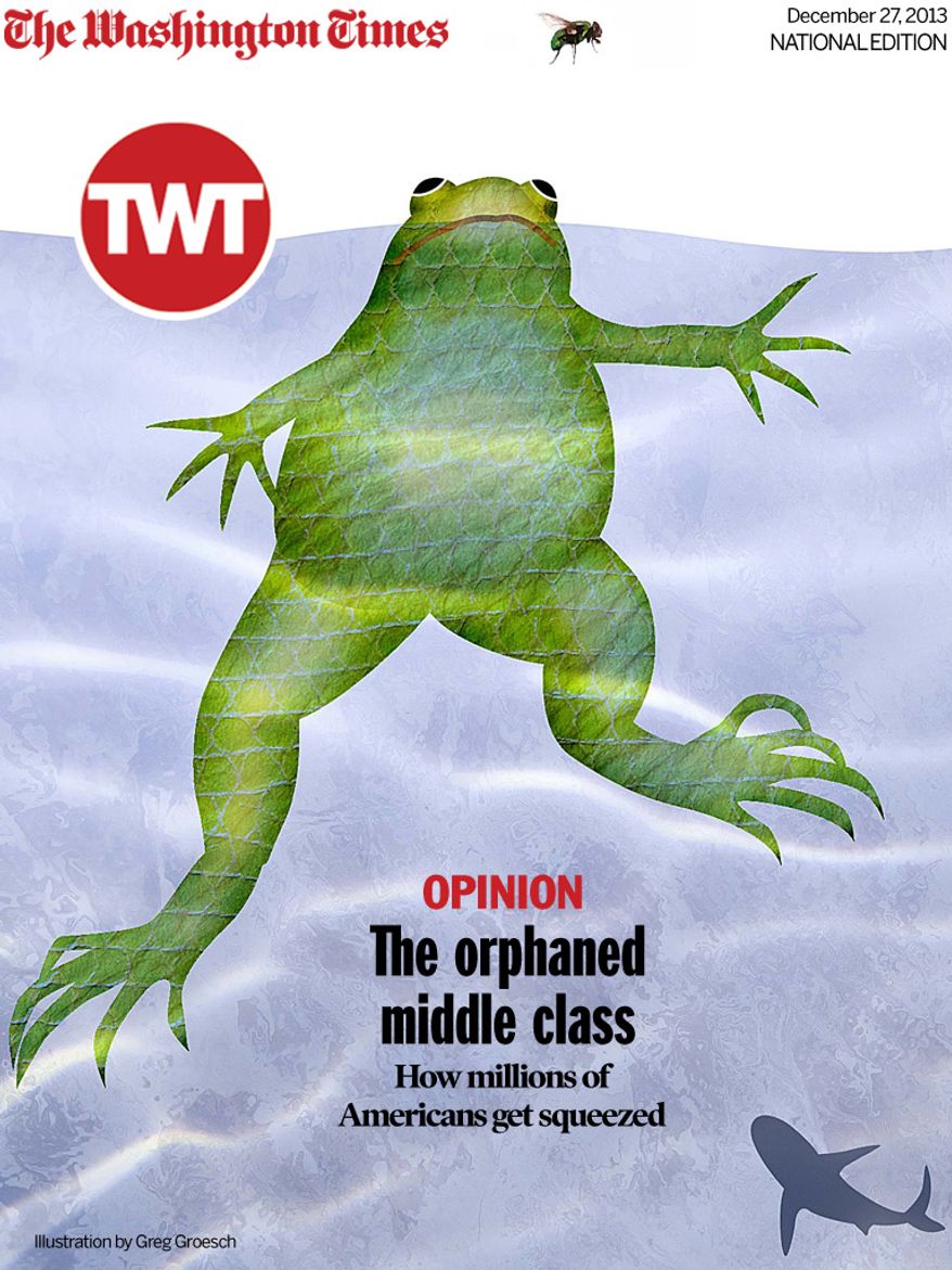 National Edition Opinion cover for December 27, 2013 - The orphaned middle class (Illustration by Linas Garsys for The Washington Times)