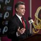 Washington Redskins Executive Vice President/ General Manager Bruce Allen answers a question during a news conference after the firing of head coach Mike Shanahan at Redskins Park on Monday, Dec. 30, 2013, in Ashburn, Va. (AP Photo/ Evan Vucci)