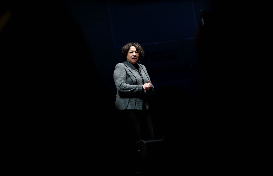 U.S. Supreme Court Justice Sonia Sotomayor speaks about her best-selling memoir, "My Beloved World," during an appearance at the University of Delaware in Newark, Del., Thursday, Sept. 19, 2013. (AP Photo/Patrick Semansky)