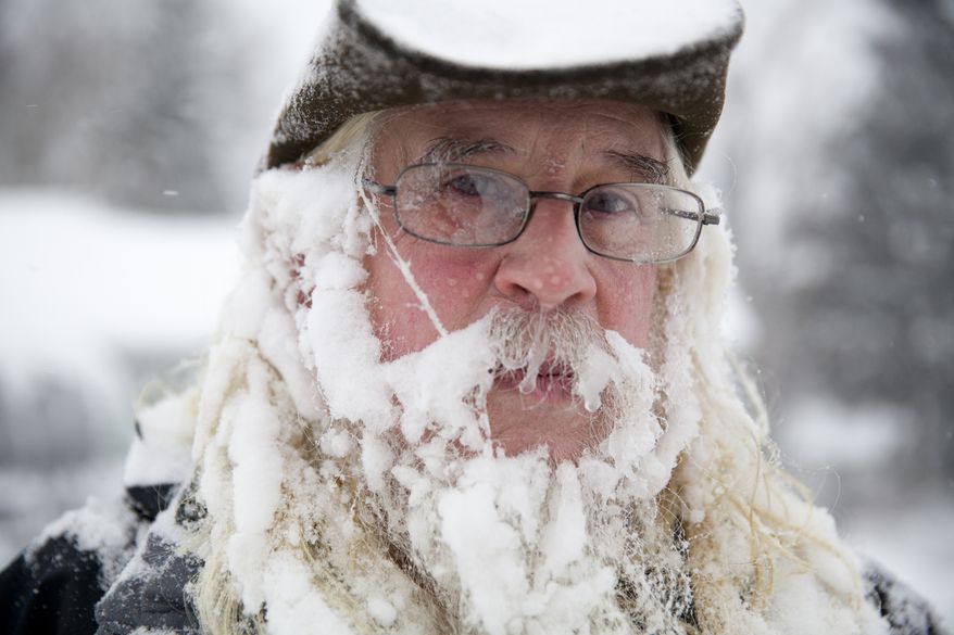Lee Tuttle, 66, takes a break from blowing snow off of his driveway to pose for a portrait on Sunday, January 5, 2014 at his home on Miller Road in Flint, Mich. He said he hadn't really noticed the icicles forming in his beard. (AP Photo/The Flint Journal, :Michelle Tessier) LOCAL TV OUT; LOCAL INTERNET OUT