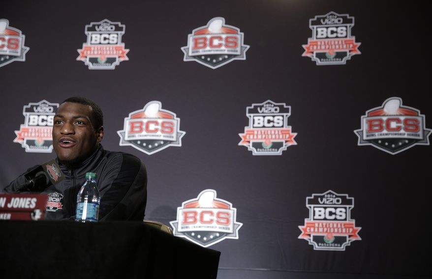 Florida State linebacker Christian Jones speaks during a news conference on Thursday, Jan. 2, 2014, in Newport Beach, Calif. Florida State is scheduled to play Auburn on Monday, Jan. 6, in the BCS national championship NCAA college football game. (AP Photo/Jae C. Hong)