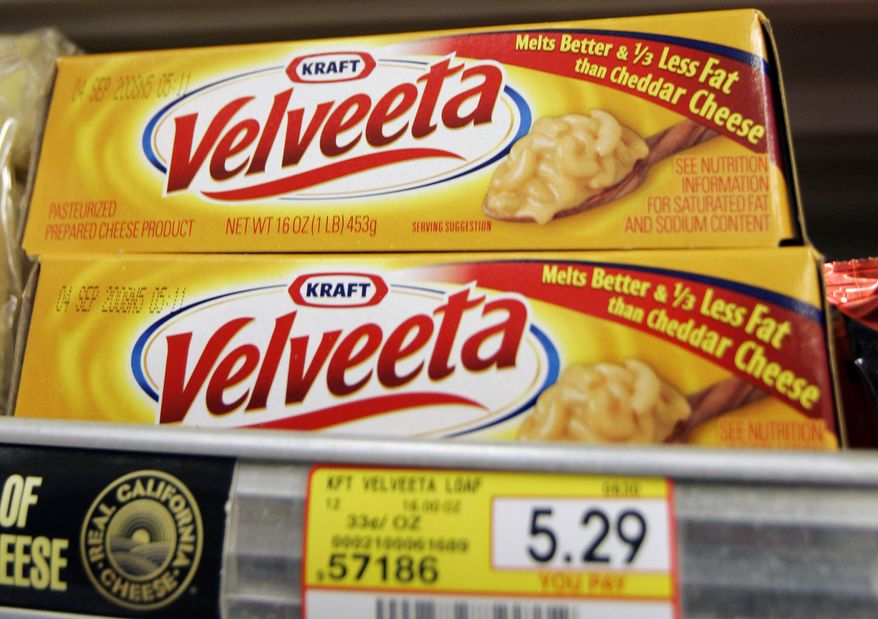 ** FILE ** In this Monday, July 28, 2008, file photo, Kraft Foods' Velveeta cheese is displayed at J. J. & F. Market in Palo Alto, Calif.. Kraft Foods said on Tuesday, Jan. 7, 2014, that some customers may not be able to find Velveeta products over the next few weeks but didn't give any reasons for the apparent shortage. (AP Photo/Paul Sakuma, File)