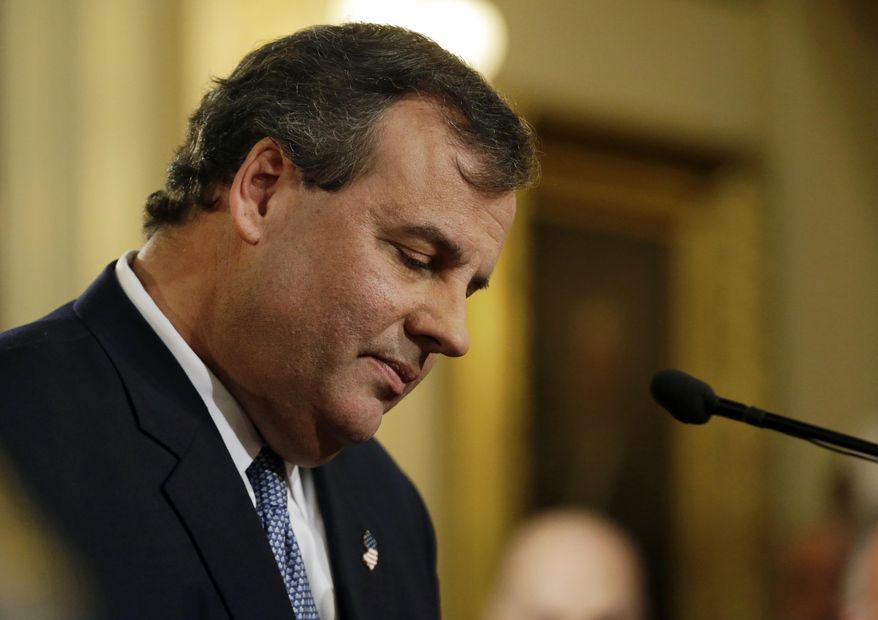 New Jersey Gov. Chris Christie delivers his State Of The State address at the Statehouse, Tuesday, Jan. 14, 2014, in Trenton, N.J. Faced with a widening political scandal that threatens to undermine his second term and a possible 2016 presidential run, Christie apologized again Tuesday, saying his administration "let down the people we are entrusted to serve" but that the issue doesn't define his team or the state. (AP Photo/Julio Cortez)